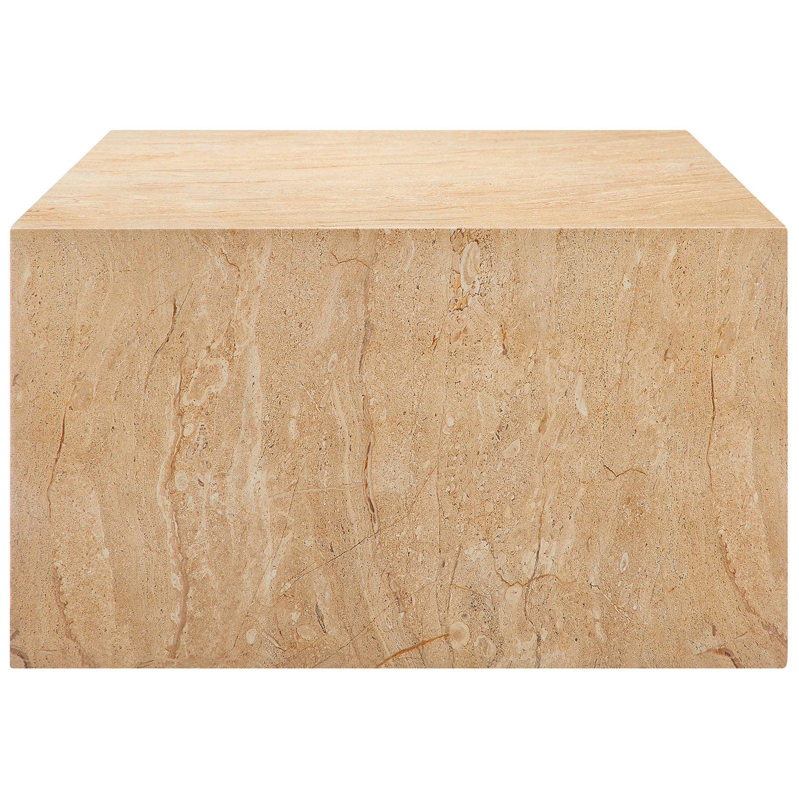 Jordana travertine-look concrete coffee table with clean plinth silhouette and warm, sand-toned veining || EEI-7095-TRV || side_studio