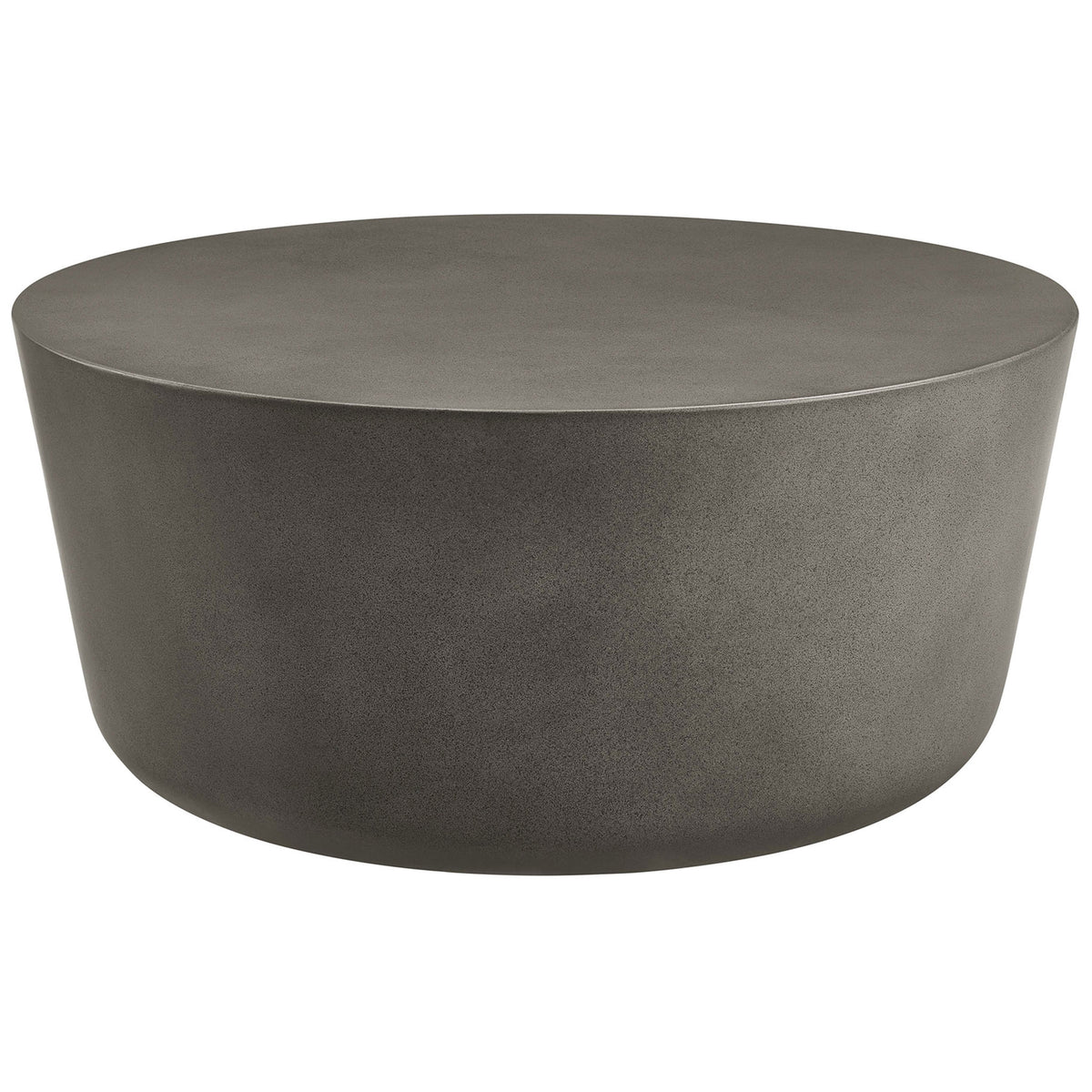 Gray concrete coffee table with a sleek drum silhouette for modern indoor or outdoor seating areas || EEI-7099-GRY || front_angle_studio