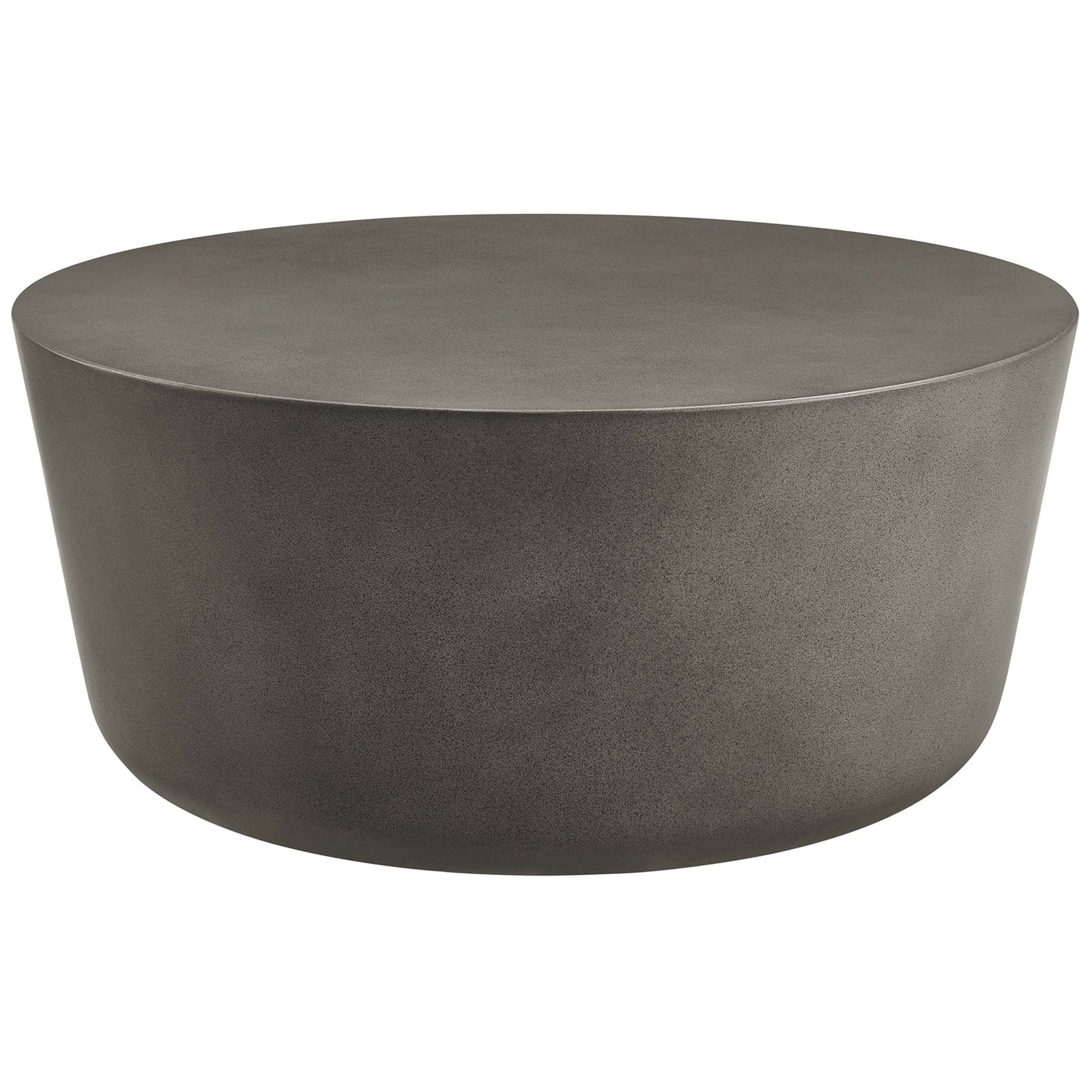 Gray concrete coffee table with a sleek drum silhouette for modern indoor or outdoor seating areas || EEI-7099-GRY || front_angle_studio