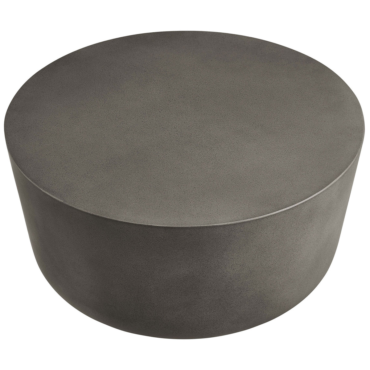 Round gray concrete coffee table with a wide smooth top ideal for serving drinks and decor || EEI-7099-GRY || top_angle_studio