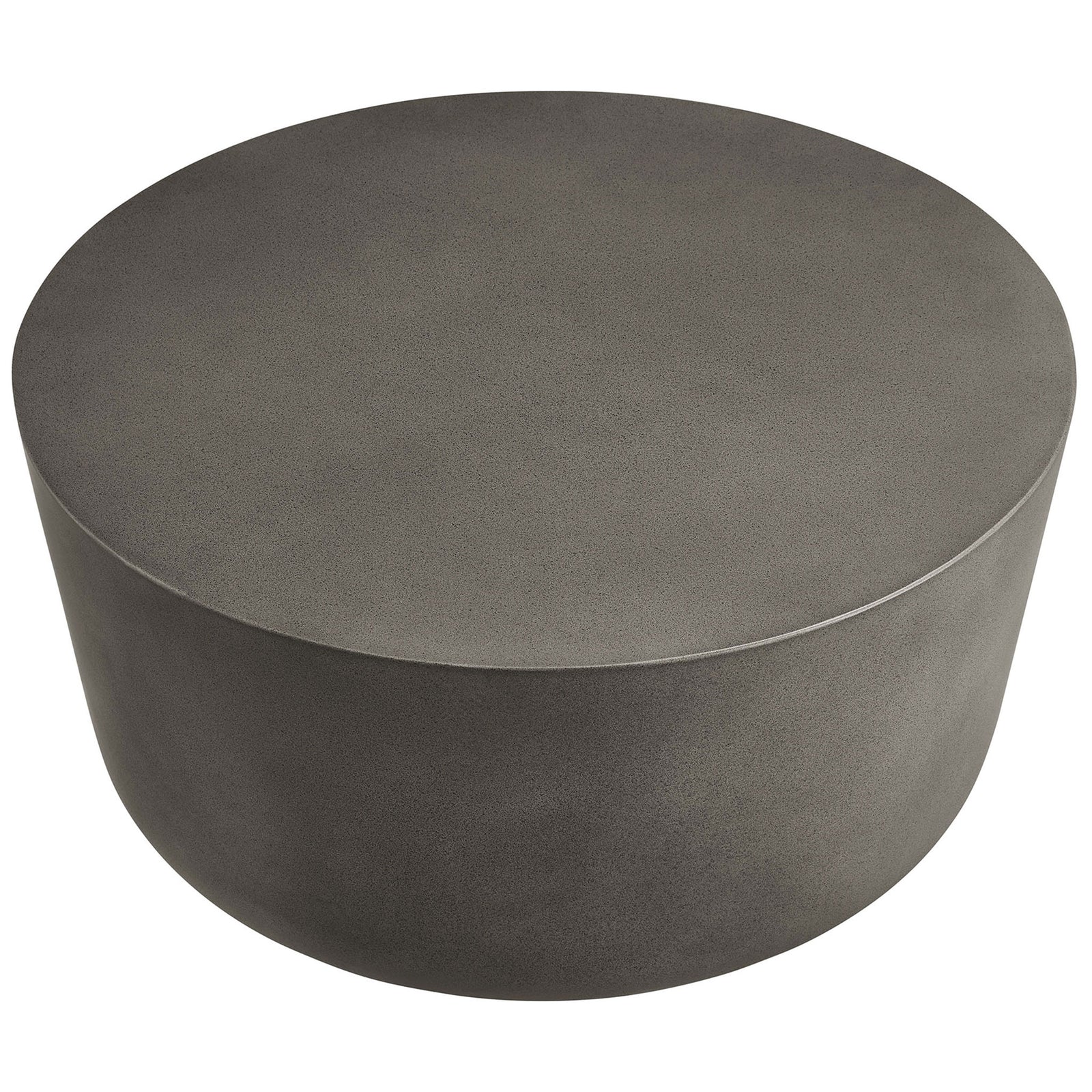 Round gray concrete coffee table with a wide smooth top ideal for serving drinks and decor || EEI-7099-GRY || top_angle_studio