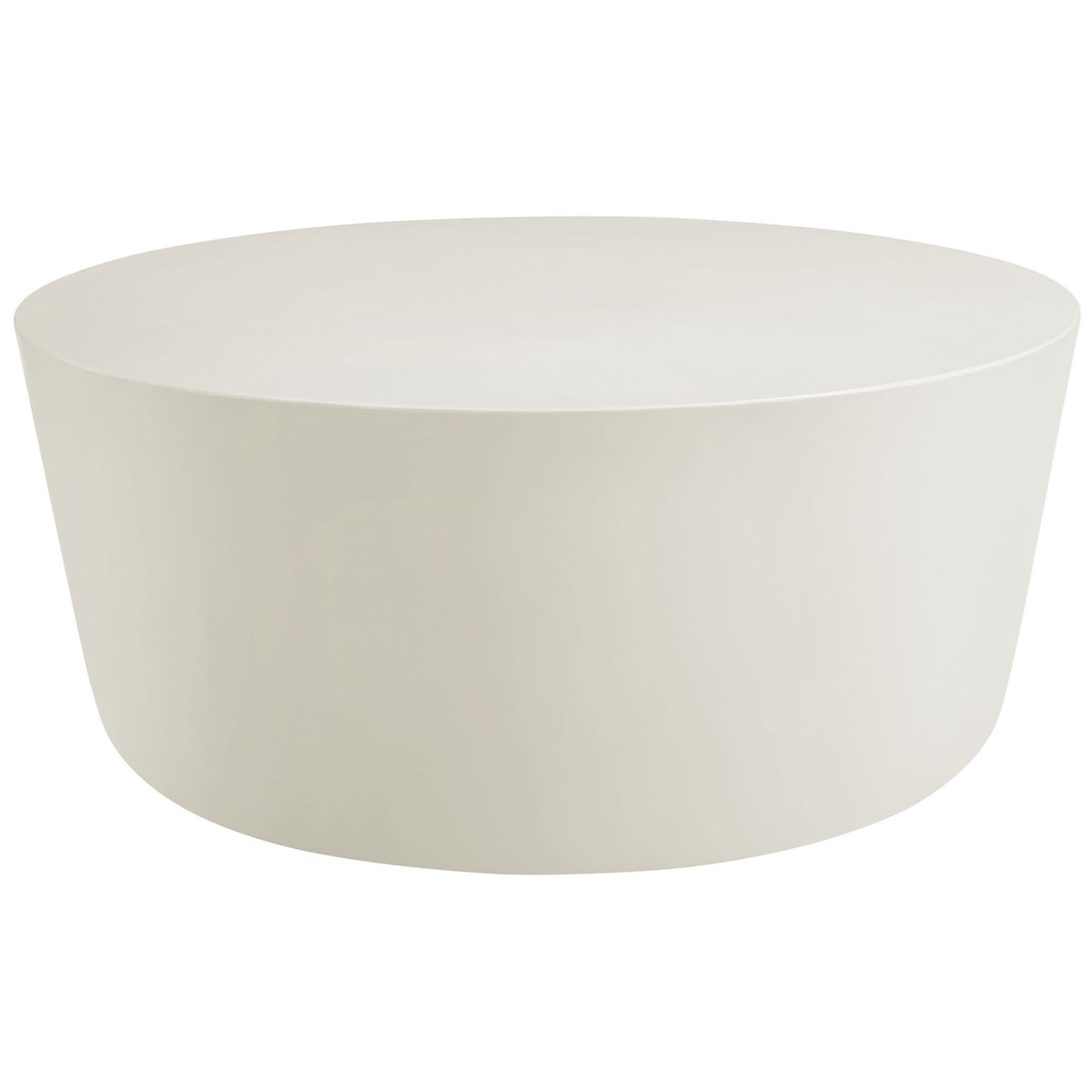 White concrete coffee table with a sleek drum silhouette for bright, modern indoor or outdoor spaces || EEI-7099-WHI || front_angle_studio