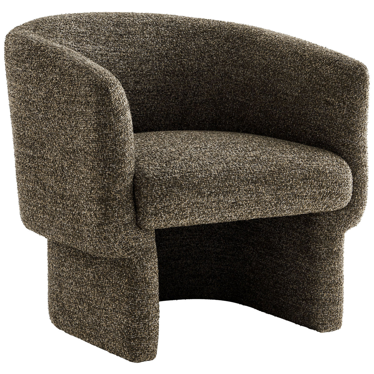Modern cocoon-like chair with dense foam cushioning and textured boucle upholstery || EEI-7100-ATQ || front_angle_studio