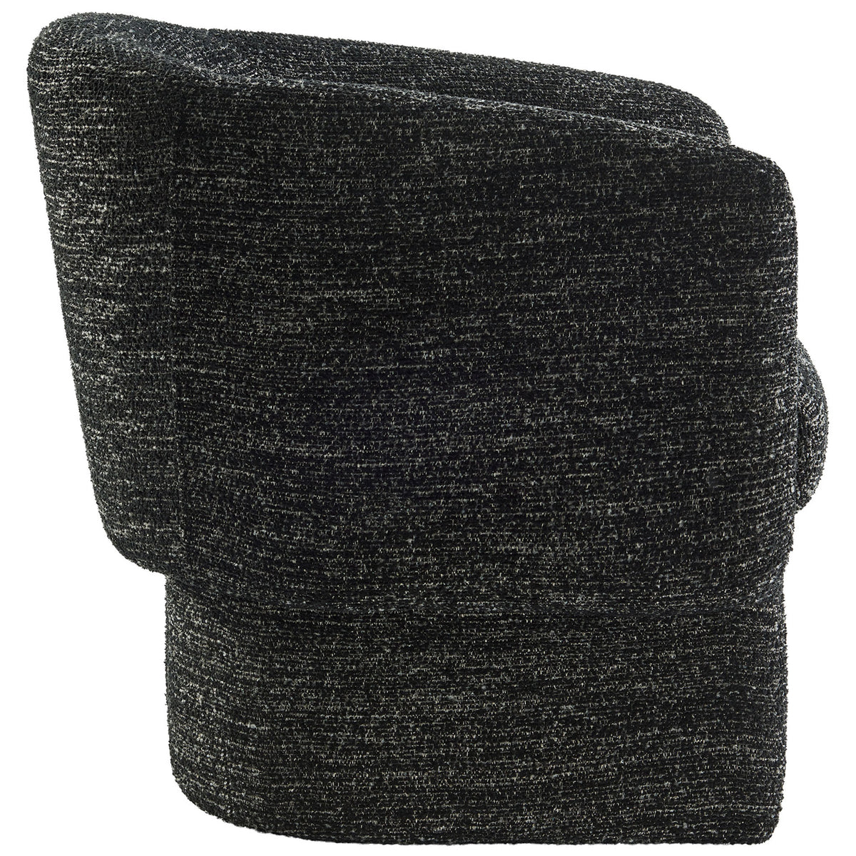 Seamless wraparound back and arms over tailored charcoal boucle upholstery || EEI-7100-CHA || side_studio