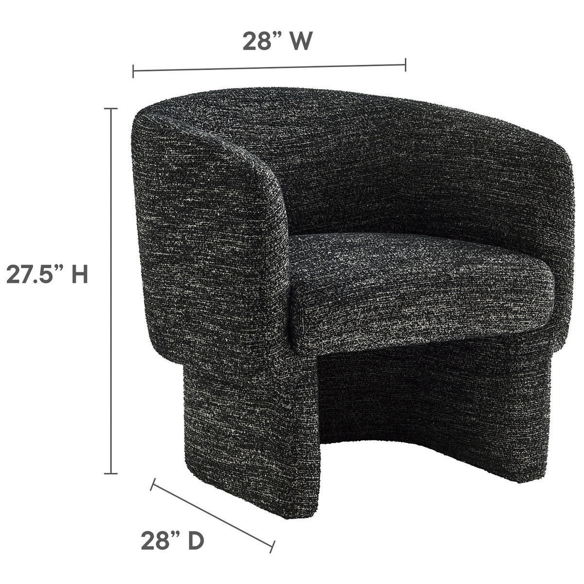 Compact, space-savvy barrel chair with plush cushioning and durable charcoal boucle || EEI-7100-CHA || dimension_studio