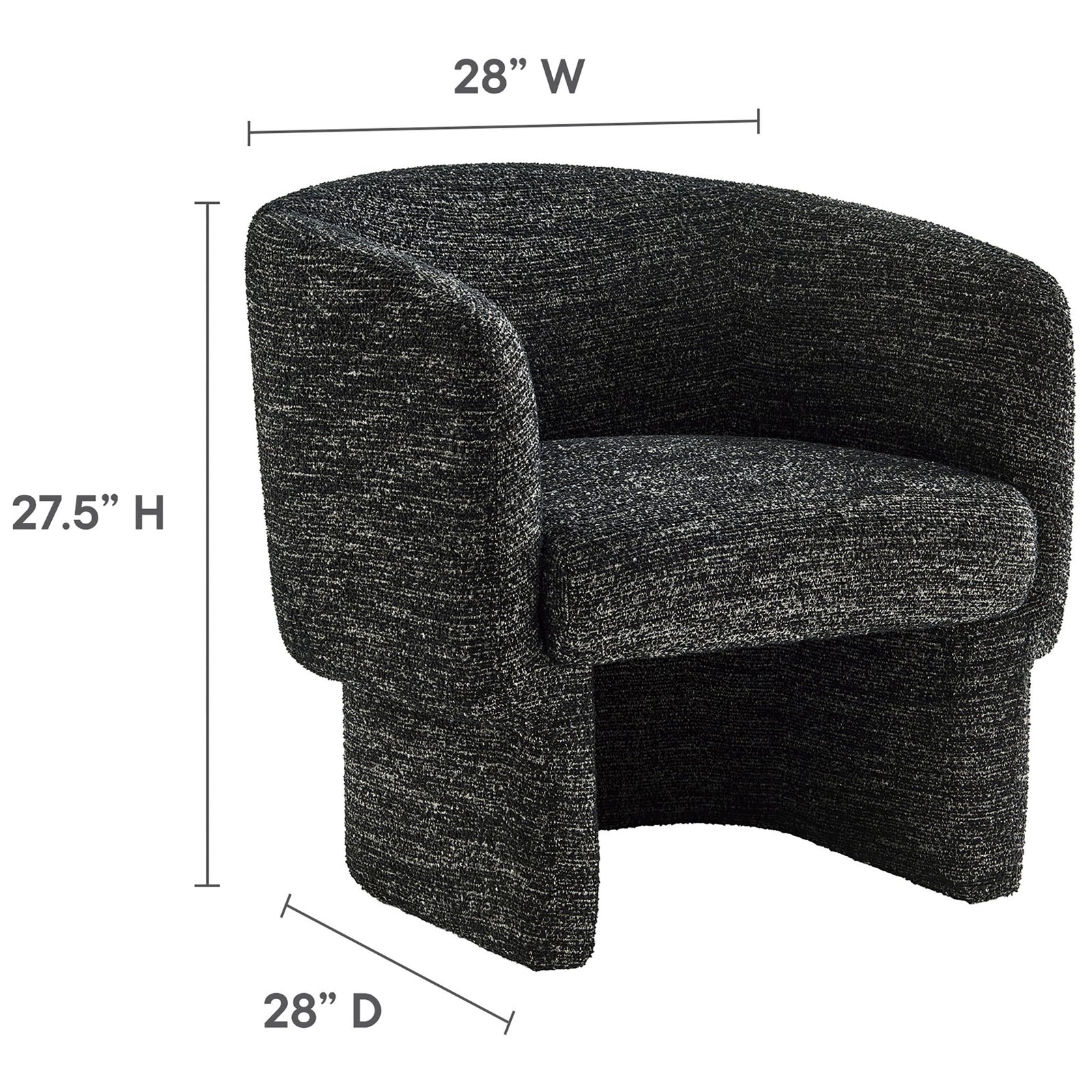 Compact, space-savvy barrel chair with plush cushioning and durable charcoal boucle || EEI-7100-CHA || dimension_studio