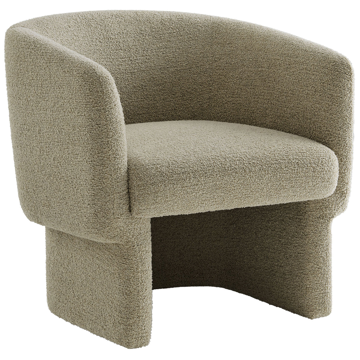Sculptural barrel chair in textured boucle with wraparound back and integrated arms || EEI-7100-CRK || front_angle_studio