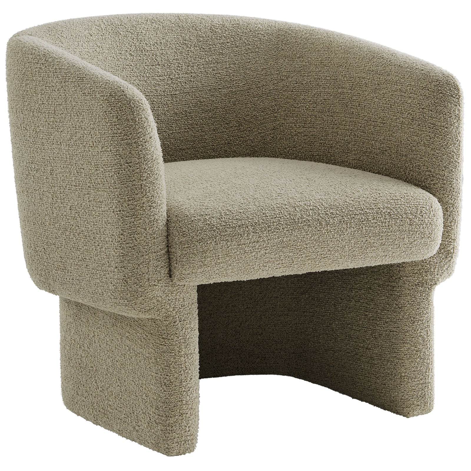 Sculptural barrel chair in textured boucle with wraparound back and integrated arms || EEI-7100-CRK || front_angle_studio