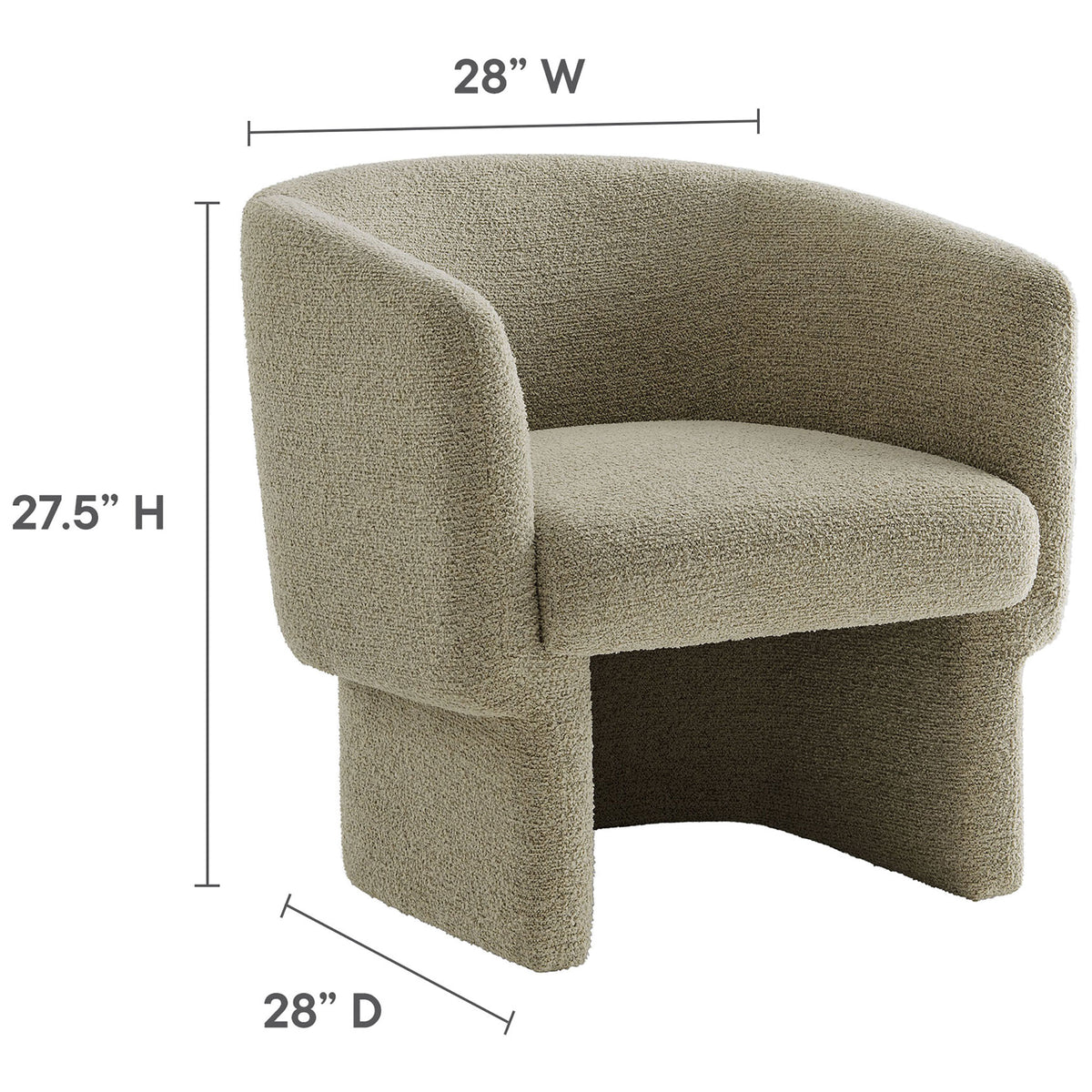 Compact barrel chair pairs modern curves with cozy boucle and supportive cushioning || EEI-7100-CRK || dimension_studio