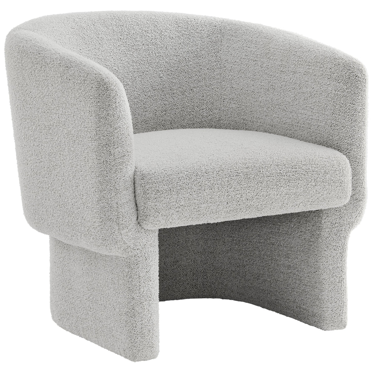 Textured boucle barrel chair with wraparound back and sculpted open base for a modern, airy look. || EEI-7100-NPT || front_angle_studio