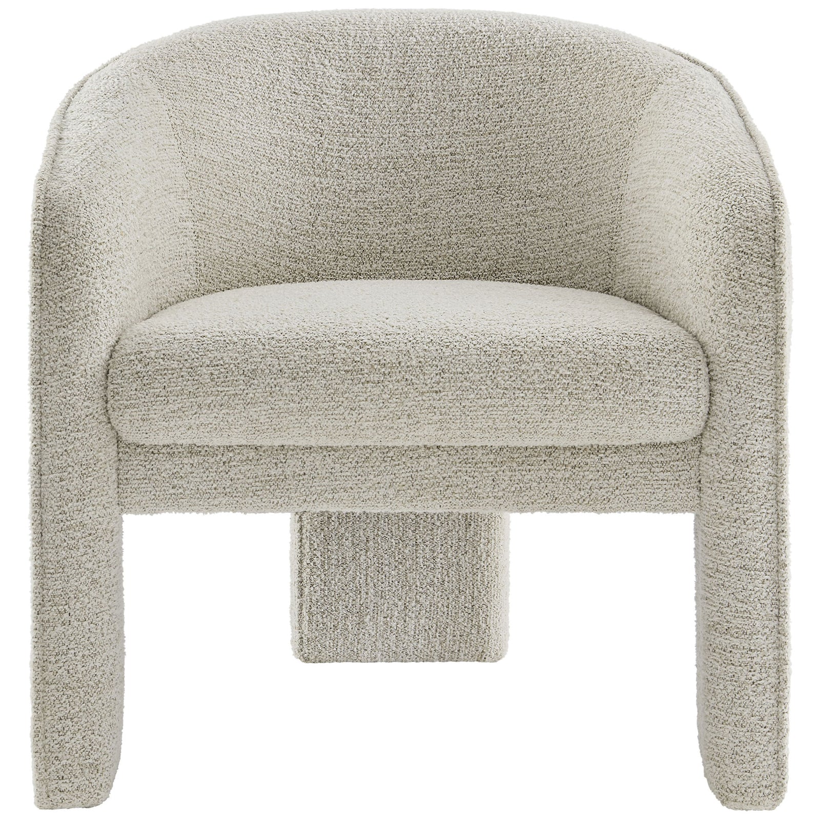 Sculptural three-leg boucle barrel armchair in parchment with a plush seat and curved back || EEI-7101-PCH || front_studio