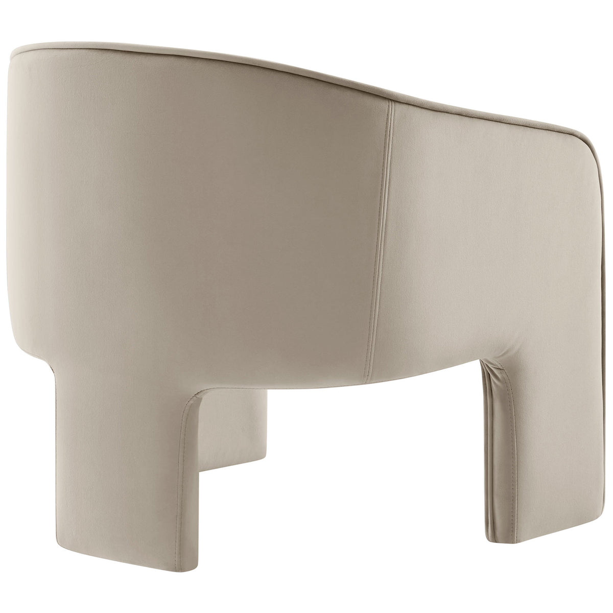 Seamless curved back in soft almond velvet atop a stable tri-leg base || EEI-7102-ALM || back_angle_studio