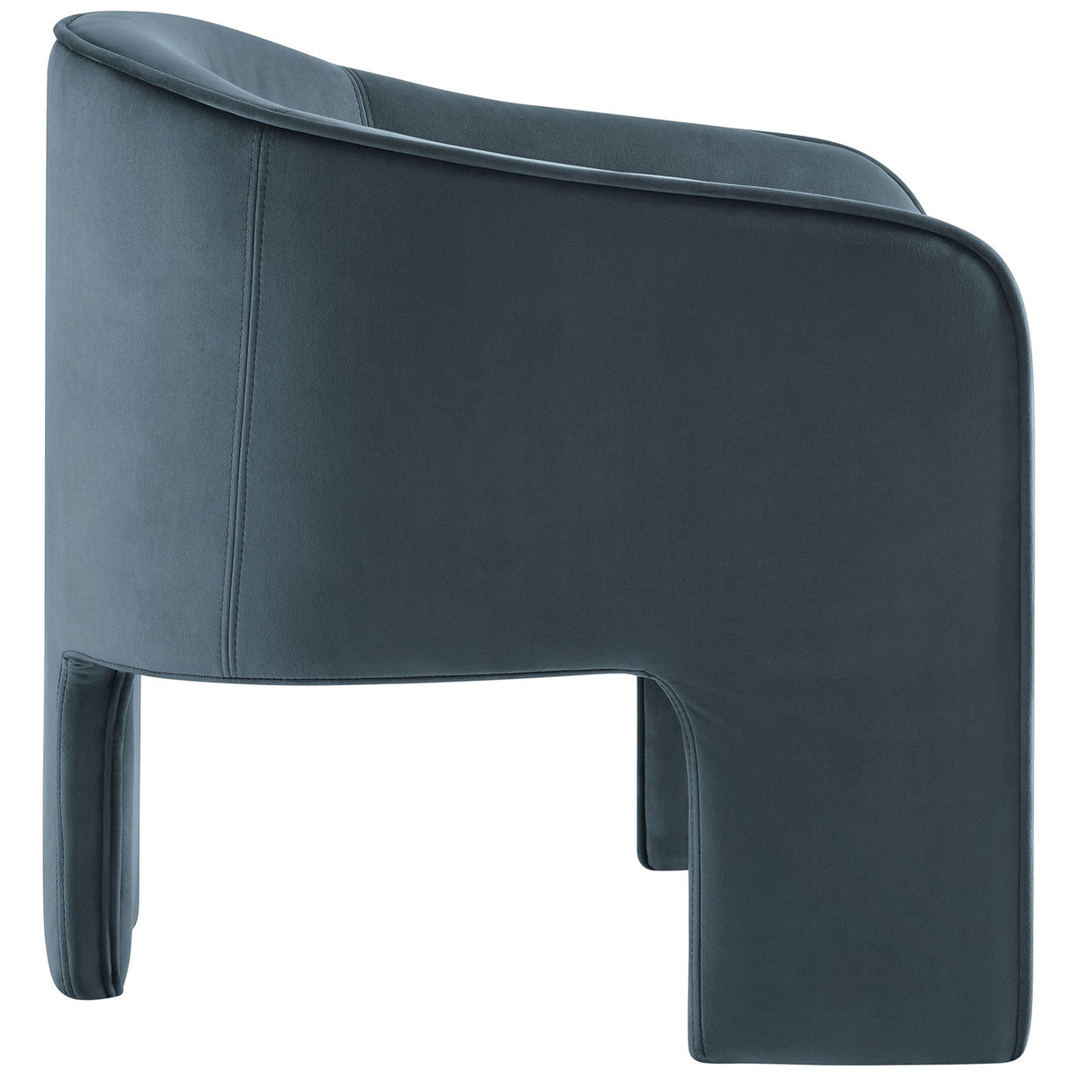 Smooth curved backrest and tailored velvet upholstery showcase the chair's distinctive three-leg stance || EEI-7102-CAB || back_angle_studio