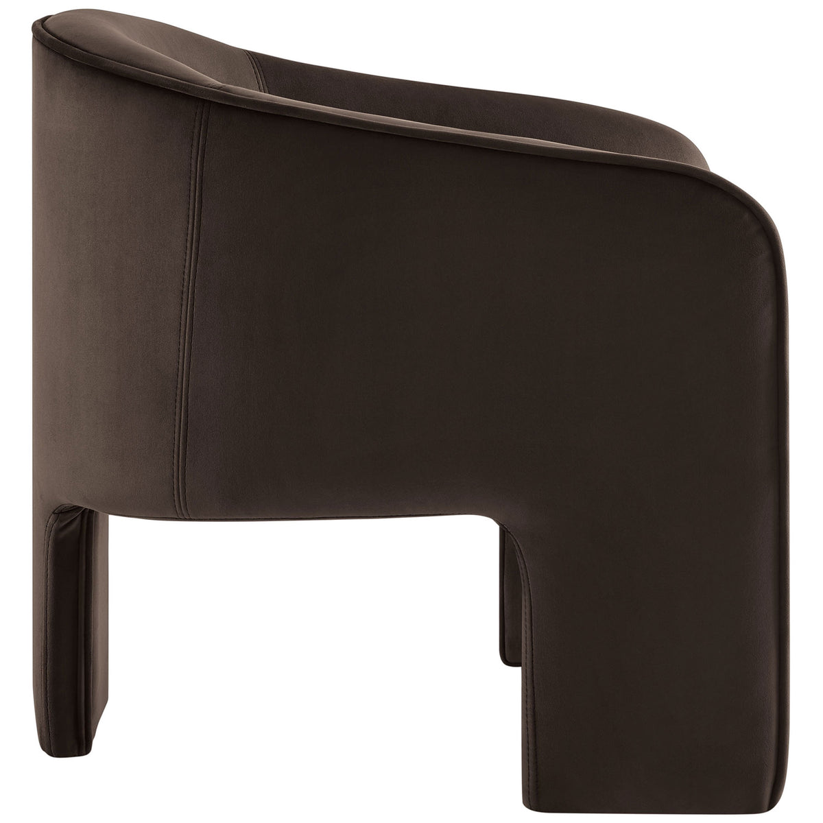 Sleek curved arms and low back create a cocooning profile in rich chocolate performance velvet || EEI-7102-CHB || side_studio