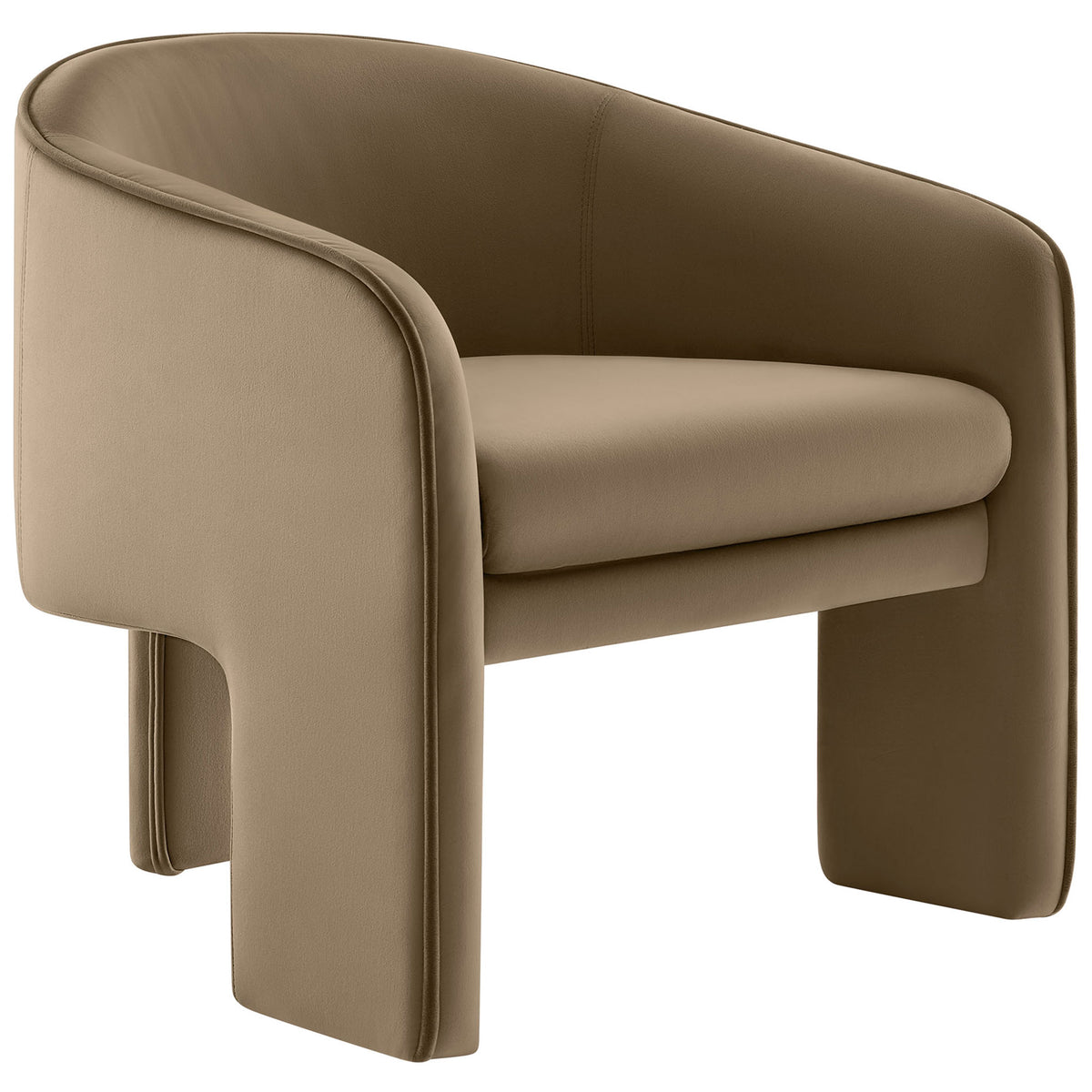 Sculpted accent chair in taupe velvet with rounded arms and dense foam cushioning for cozy, modern comfort || EEI-7102-TAU || front_angle_studio
