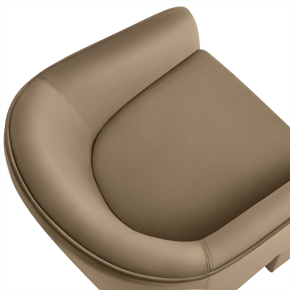 Rounded barrel back and tailored stitchwork frame a generously padded seat in soft, stain-resistant velvet || EEI-7102-TAU || detail_studio