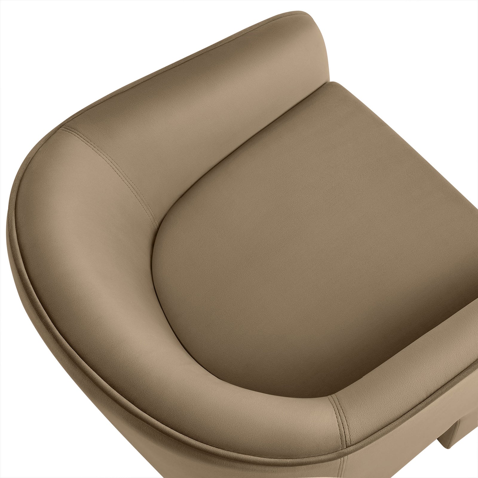 Rounded barrel back and tailored stitchwork frame a generously padded seat in soft, stain-resistant velvet || EEI-7102-TAU || detail_studio