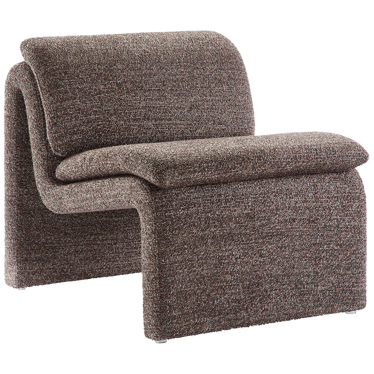 Modern armless lounge chair in textured boucle with inviting seat and softly rounded edges || EEI-7103-ATQ || front_angle_studio
