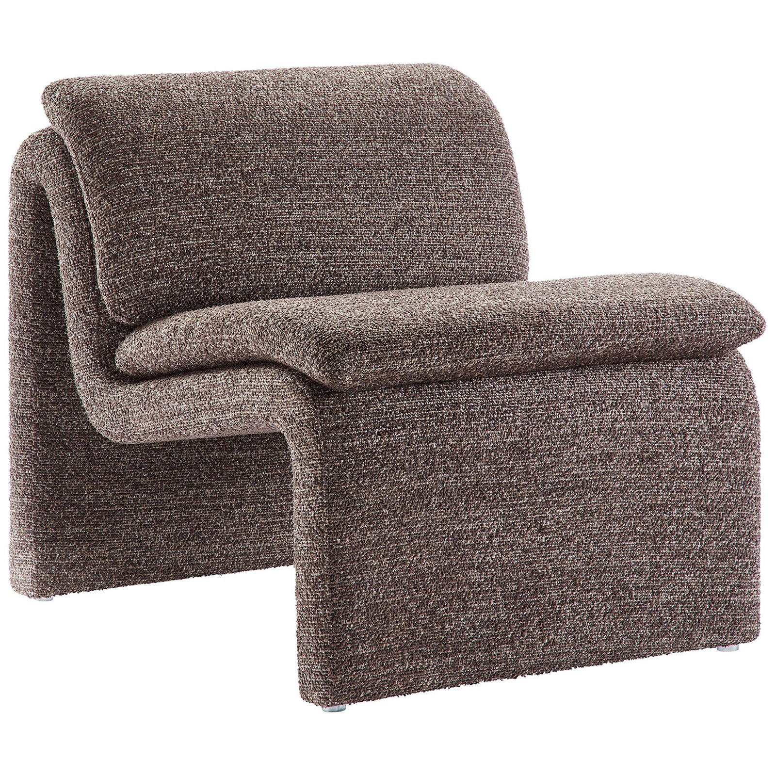 Modern armless lounge chair in textured boucle with inviting seat and softly rounded edges || EEI-7103-ATQ || front_angle_studio