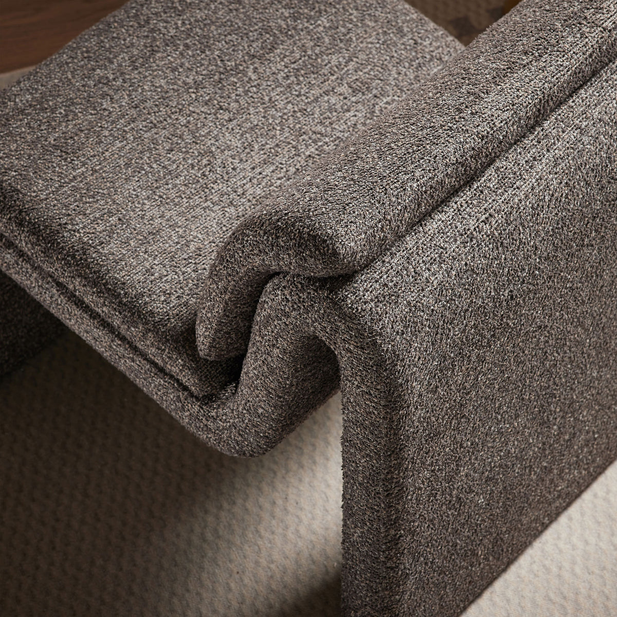 Elegant folded base and textured weave add sculptural interest and everyday durability || EEI-7103-ATQ || detail_room