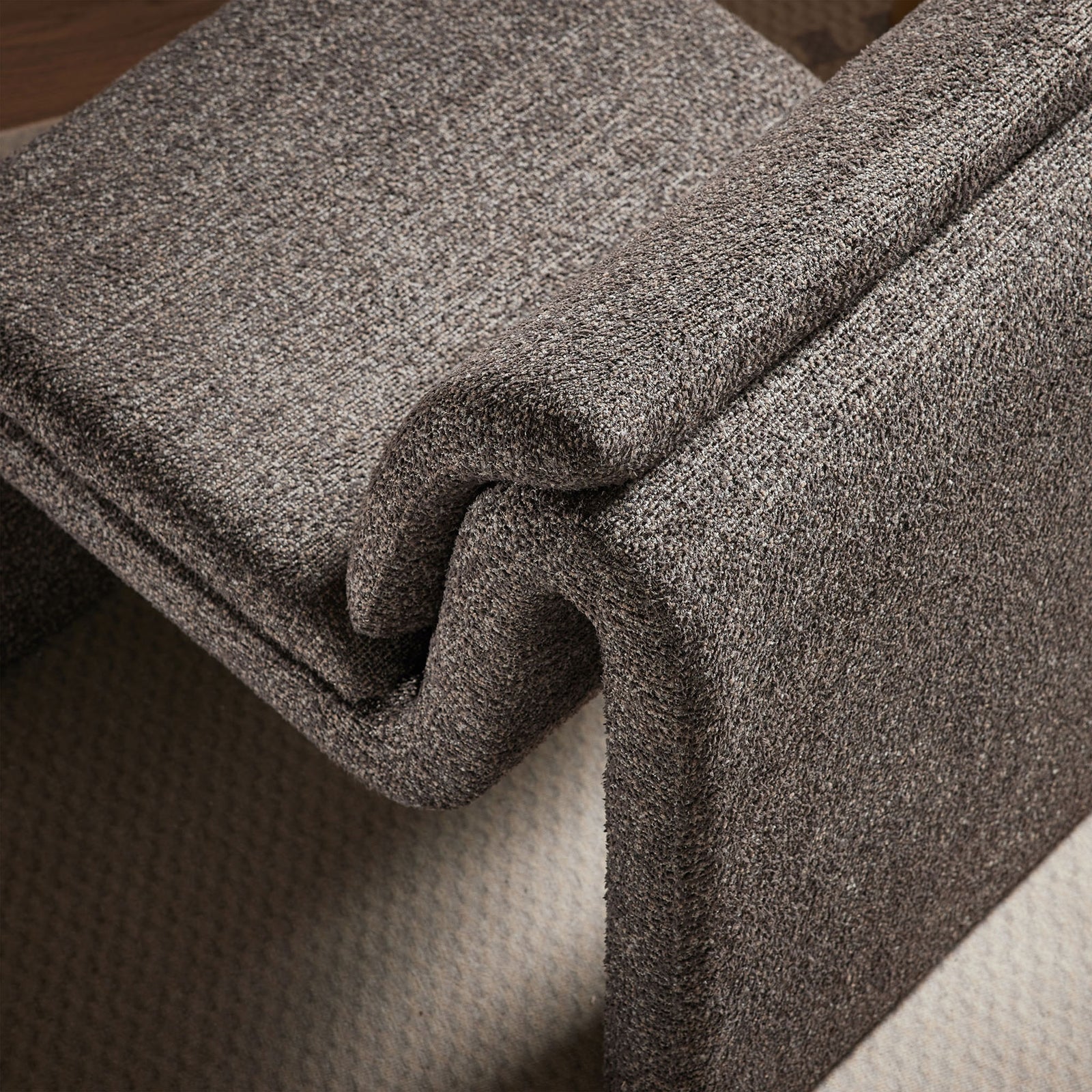 Elegant folded base and textured weave add sculptural interest and everyday durability || EEI-7103-ATQ || detail_room