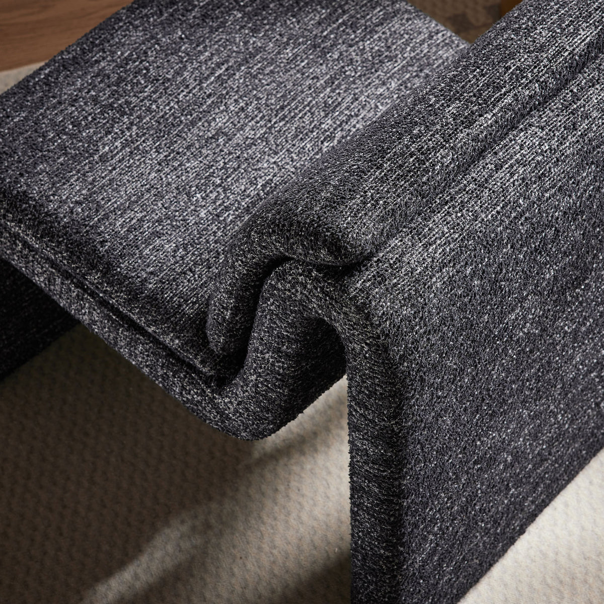 Charcoal boucle and smooth contours bring cozy texture and statement-making style to your space. || EEI-7103-CHA || detail_room