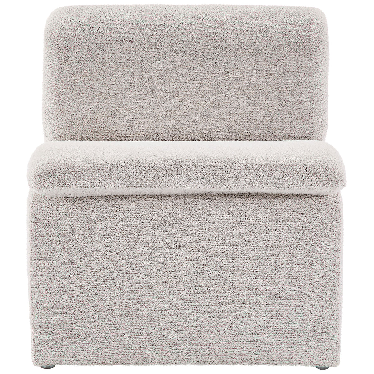 Modern armless lounge chair with padded seat and back, upholstered in soft, textured boucle || EEI-7103-PCH || front_studio