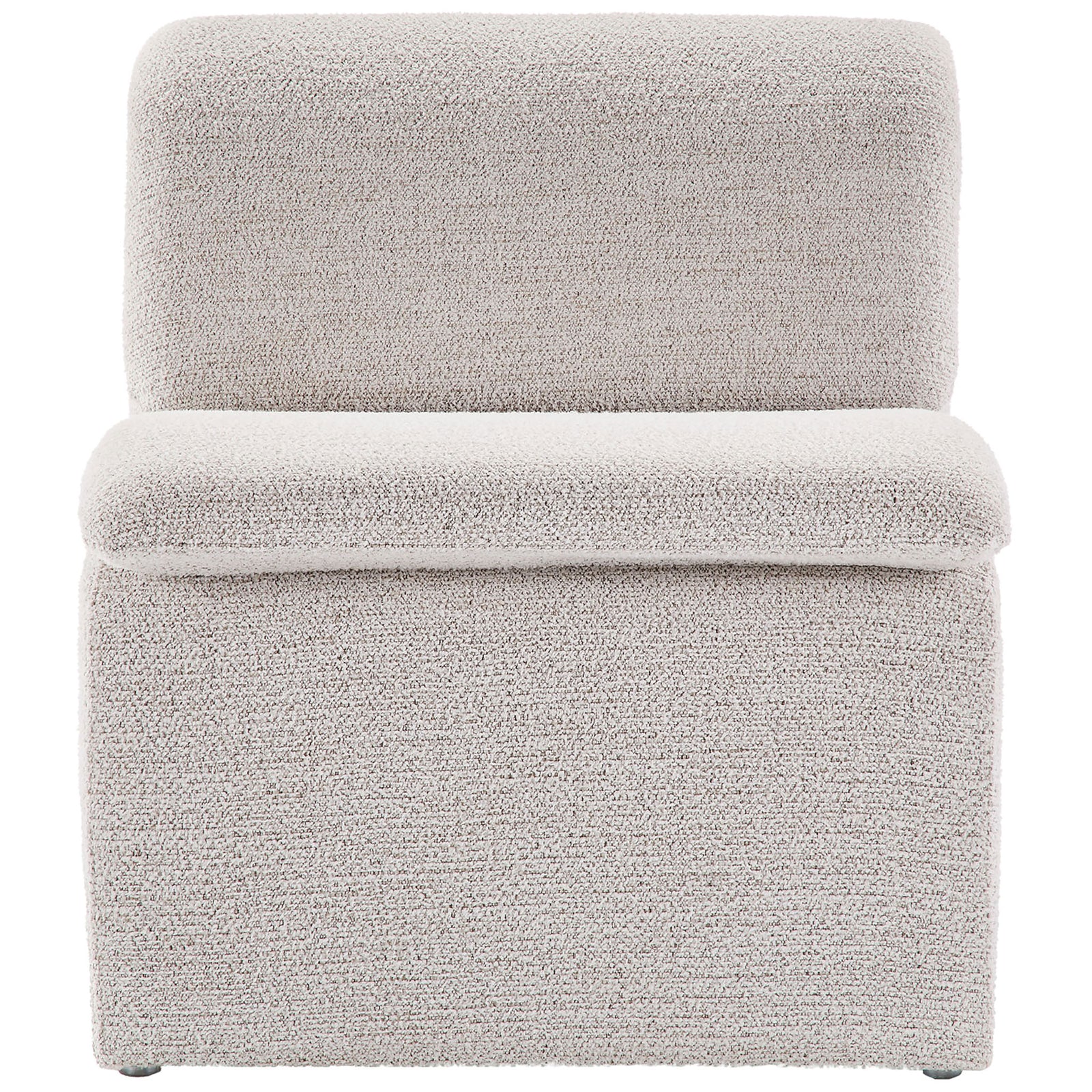 Modern armless lounge chair with padded seat and back, upholstered in soft, textured boucle || EEI-7103-PCH || front_studio