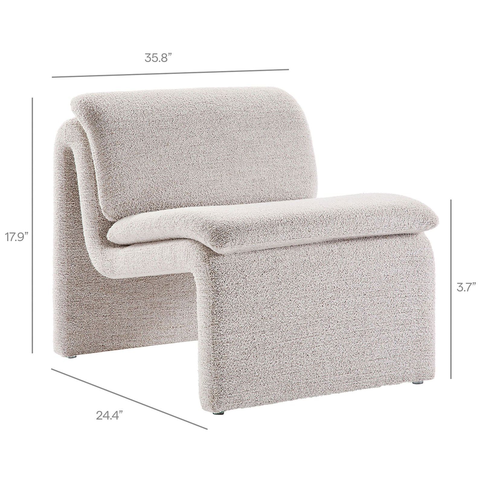 Compact armless lounge chair with supportive contours and soft boucle upholstery || EEI-7103-PCH || dimension_studio