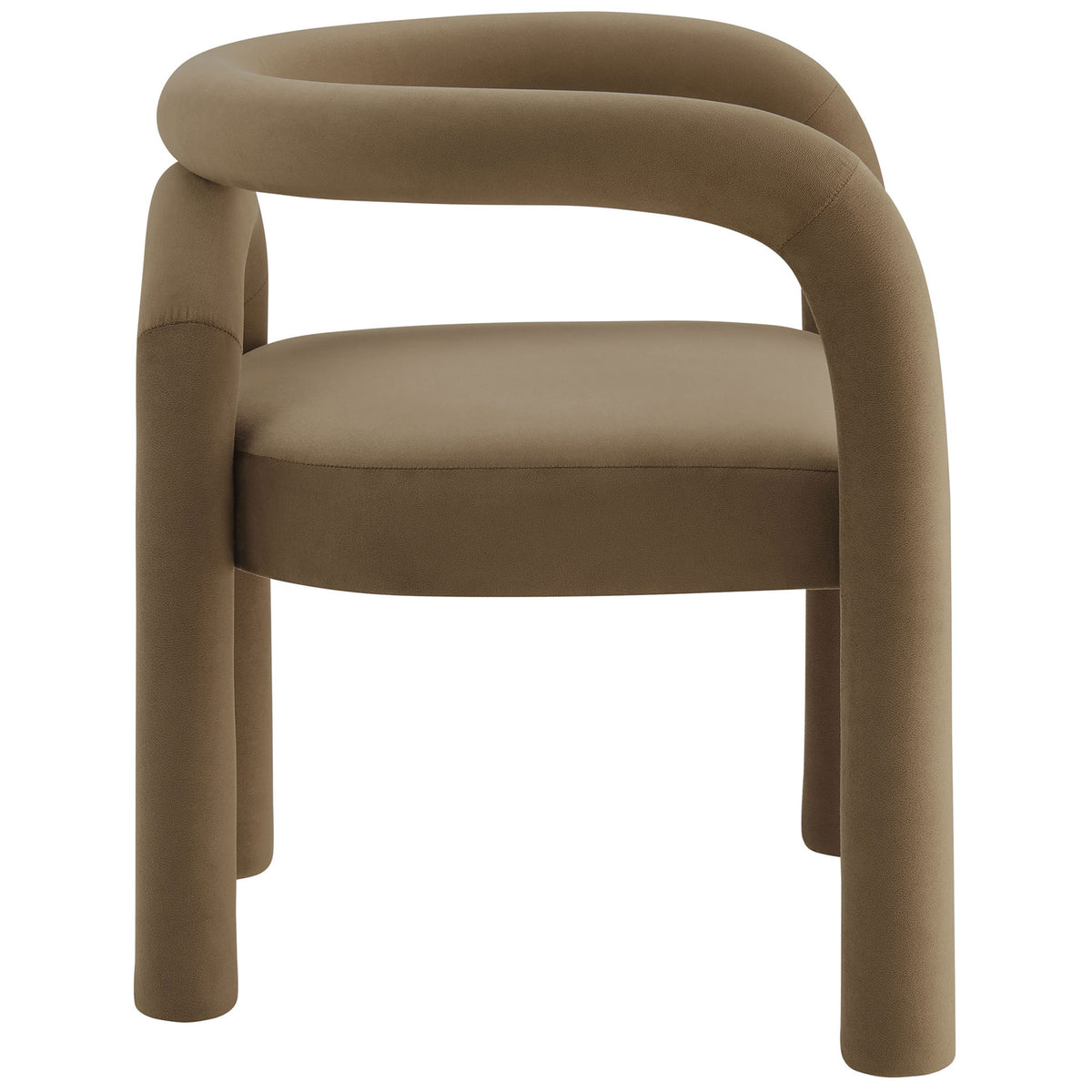 Camel performance velvet dining chair with arching barrel back and generously cushioned seat || EEI-7104-CAM || side_studio