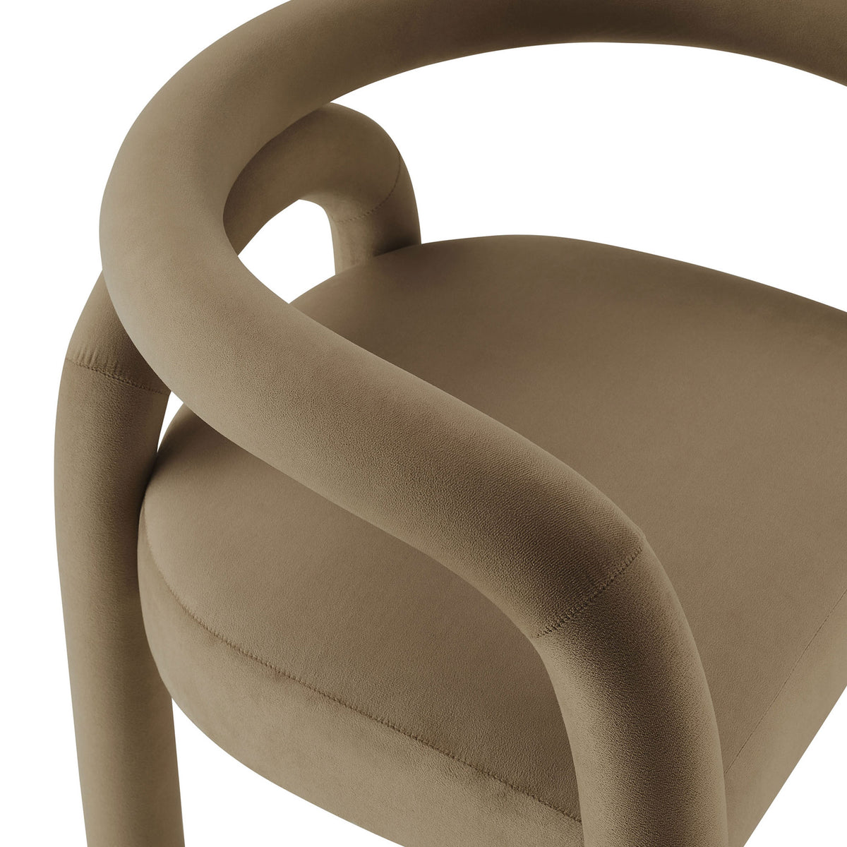 Detail of camel performance velvet upholstery highlighting smooth texture and tailored seams || EEI-7104-CAM || detail_studio
