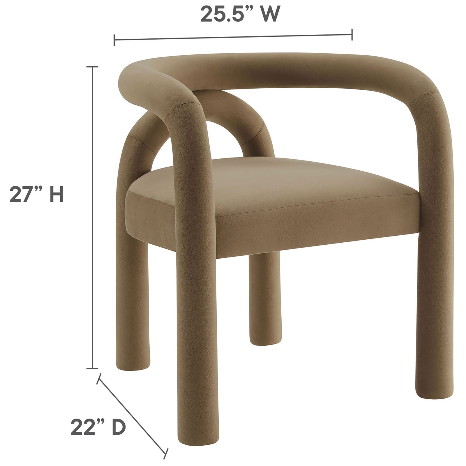Dimension graphic of the Astrid camel dining chair showing overall height, width, and depth measurements || EEI-7104-CAM || dimension_studio