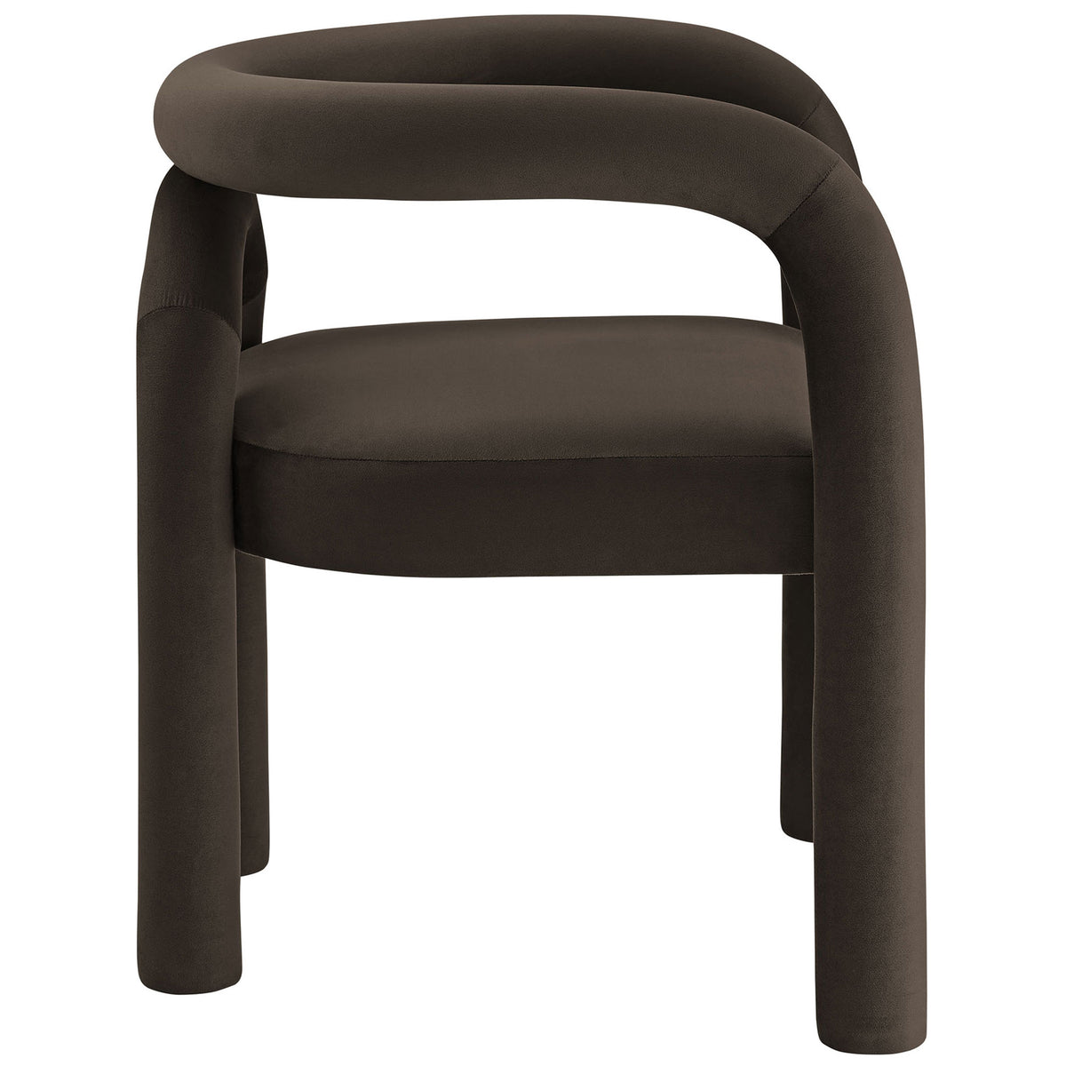 Cocoa velvet barrel dining chair with plush seat and sculpted arch backrest || EEI-7104-COA || side_studio