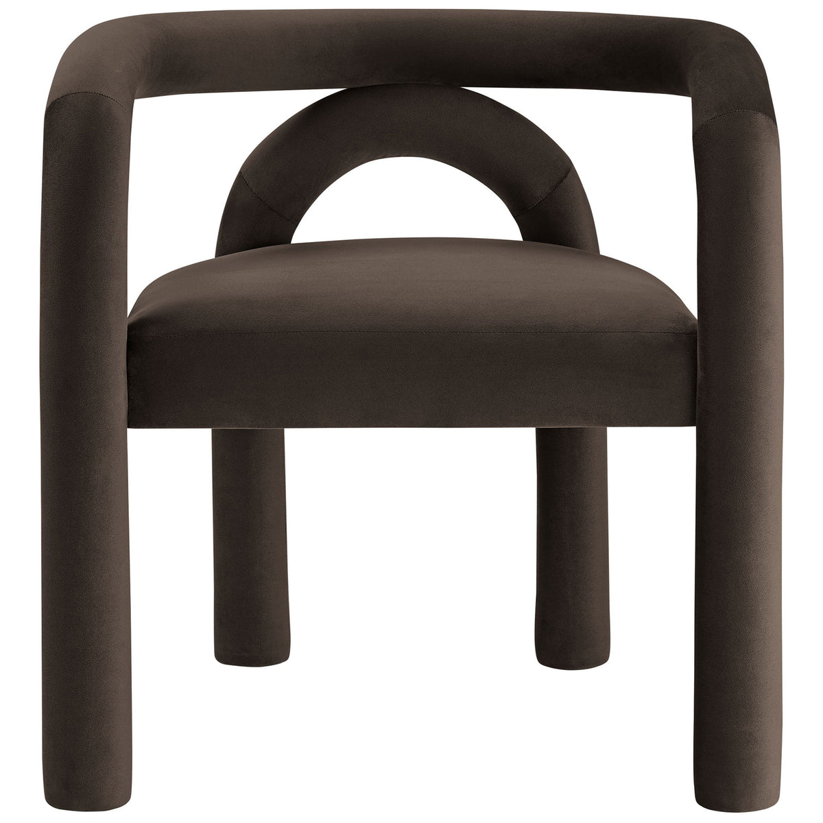 Cocoa velvet chair highlighting the continuous tubular back rail and supportive arch accent || EEI-7104-COA || front_studio