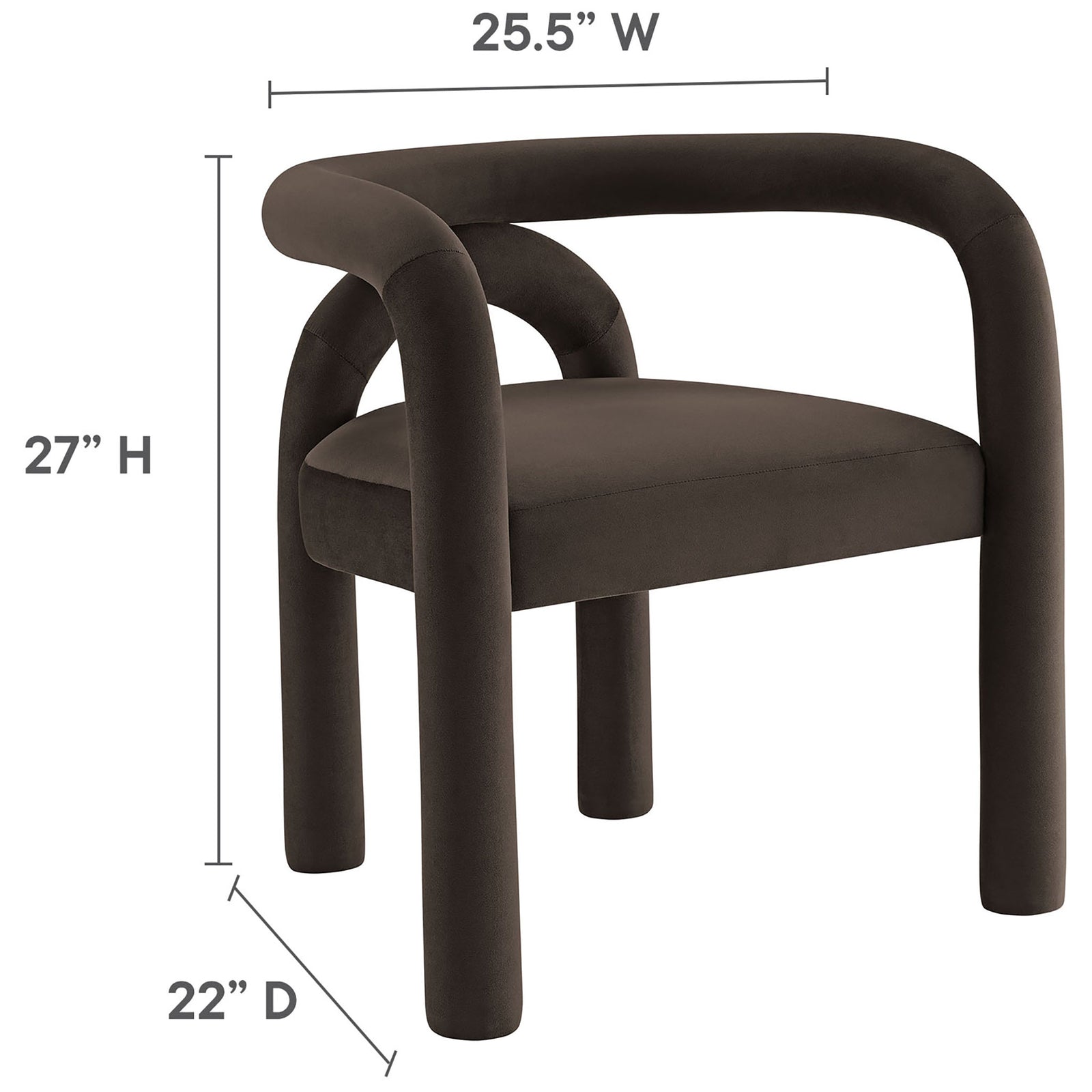 Cocoa velvet dining chair with labeled dimensions for width height and depth || EEI-7104-COA || dimension_studio