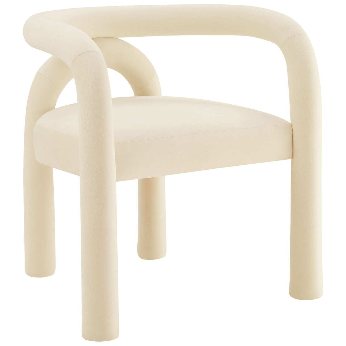 Porcelain performance velvet barrel dining chair with sculptural arch backrest and rounded legs || EEI-7104-POR || front_angle_studio