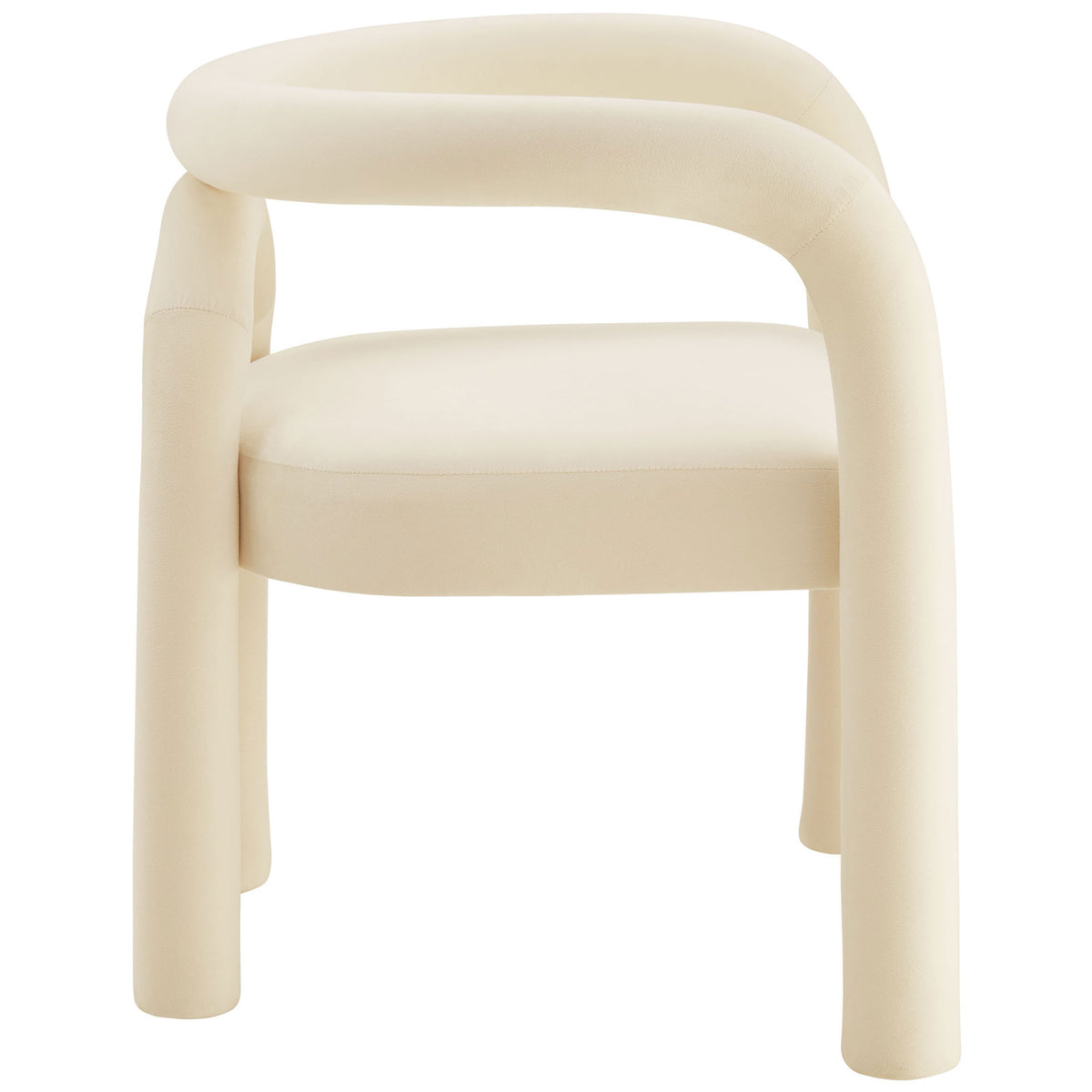Front view of porcelain velvet dining chair featuring tubular arms and plush padded seat || EEI-7104-POR || front_studio