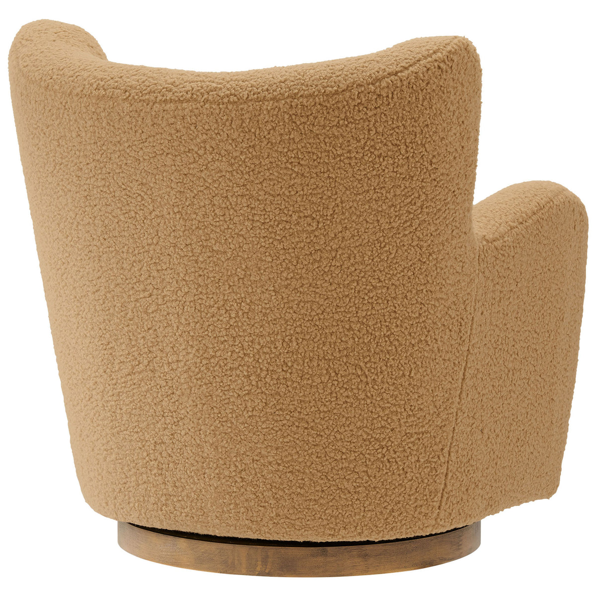 Gently flared wingback profile shows off the textured camel sherpa and clean, seamless tailoring || EEI-7105-CAM-WAL || back_studio