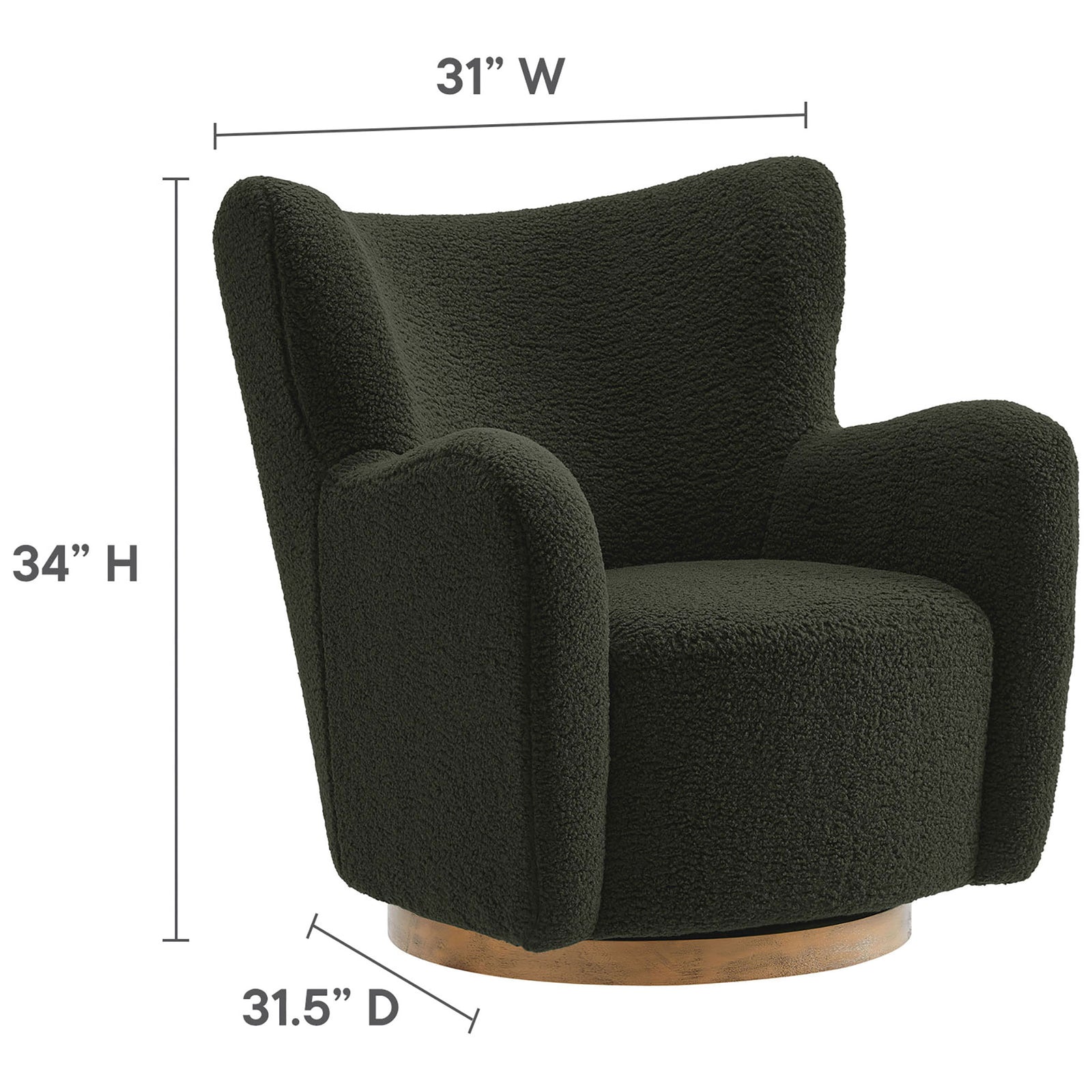 Sized at 31.5 in D x 31 in W x 34 in H, this sherpa wingback chair suits modern living spaces || EEI-7105-FRN-WAL || dimension_studio