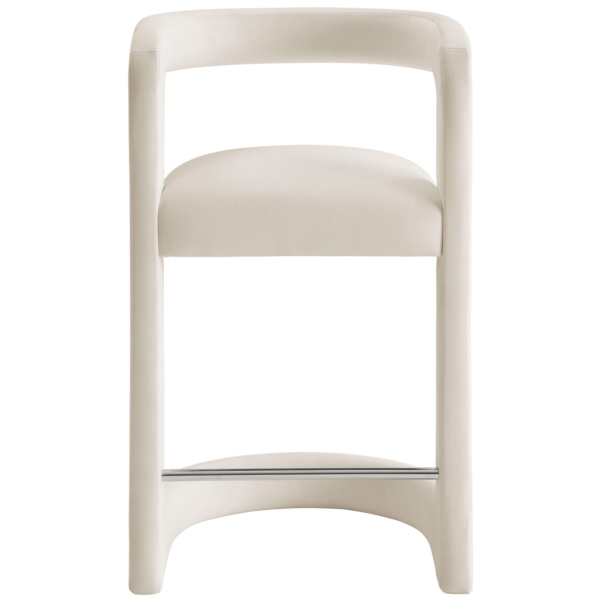 Modern counter stool with cushioned seat and arched base, finished in alabaster performance velvet || EEI-7107-ALA || front_studio