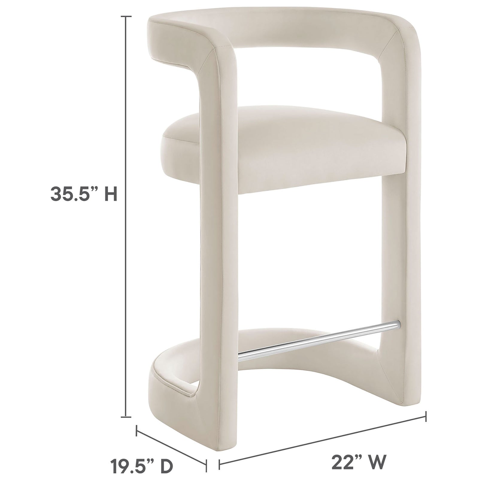 Dimensions for the counter stool with curved frame and open backrest || EEI-7107-ALA || dimension_studio