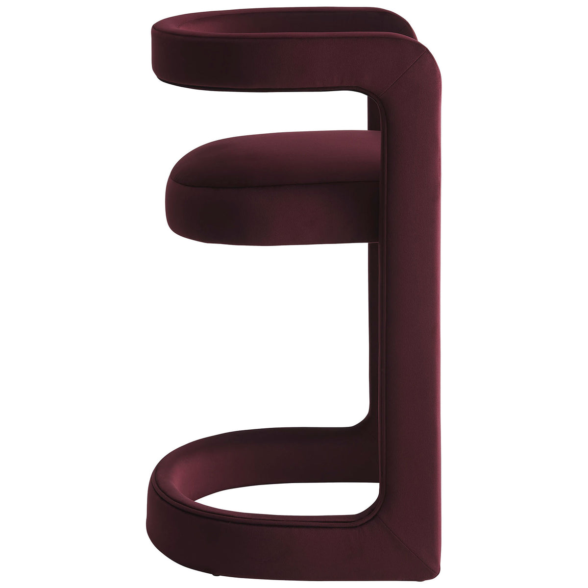 Minimalist silhouette with smooth velvet upholstery and an arched base that echoes the contoured back. || EEI-7107-MUL || side_studio