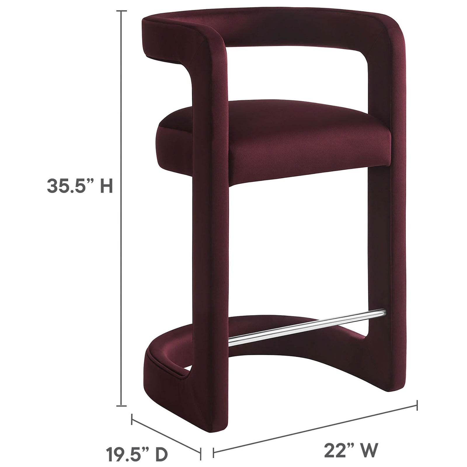 Compact counter-height seating with a supportive mid-back and smooth, tailored velvet finish. || EEI-7107-MUL || dimension_studio