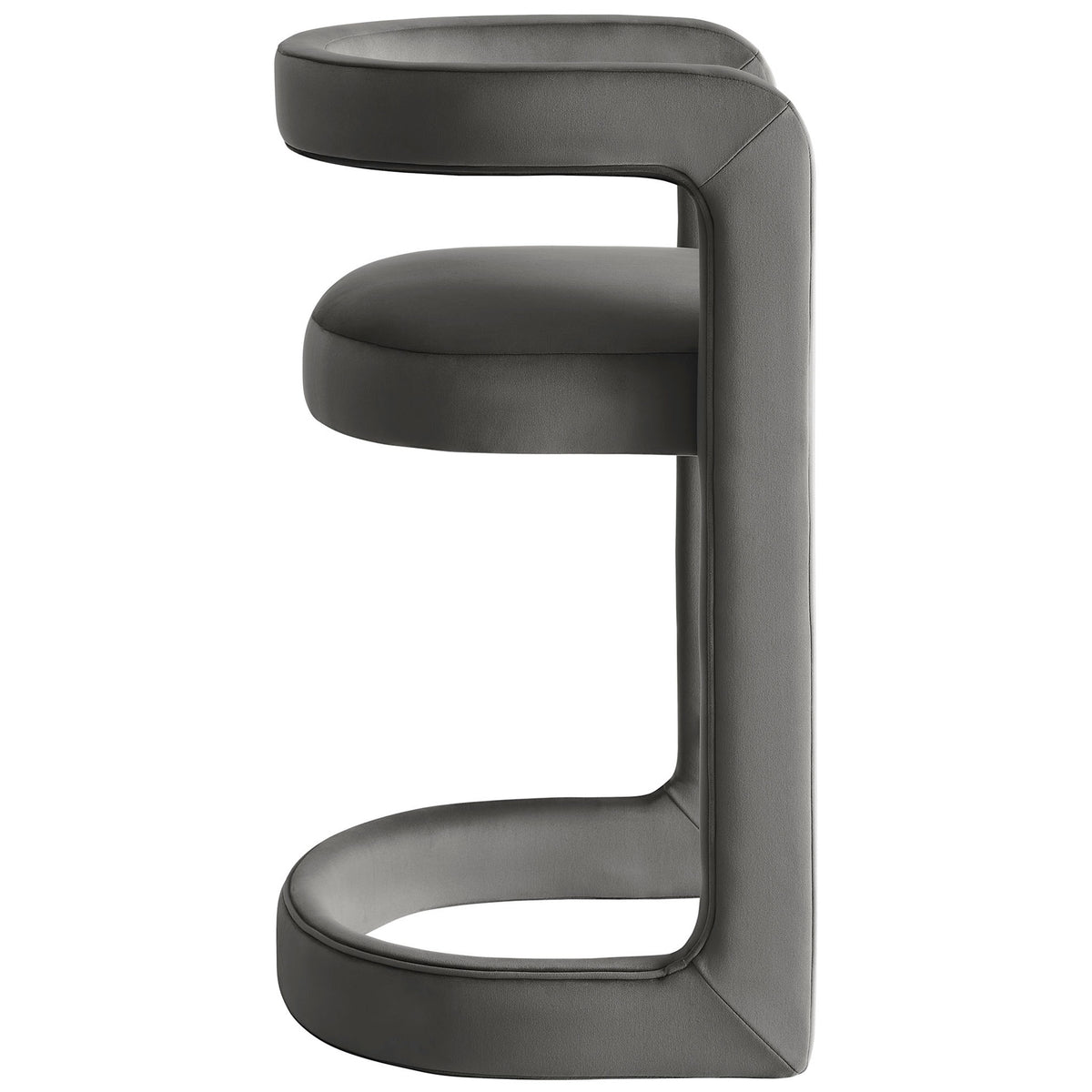 Smooth, continuous frame with generously padded seat and curved armrest in storm gray velvet || EEI-7107-STG || side_studio