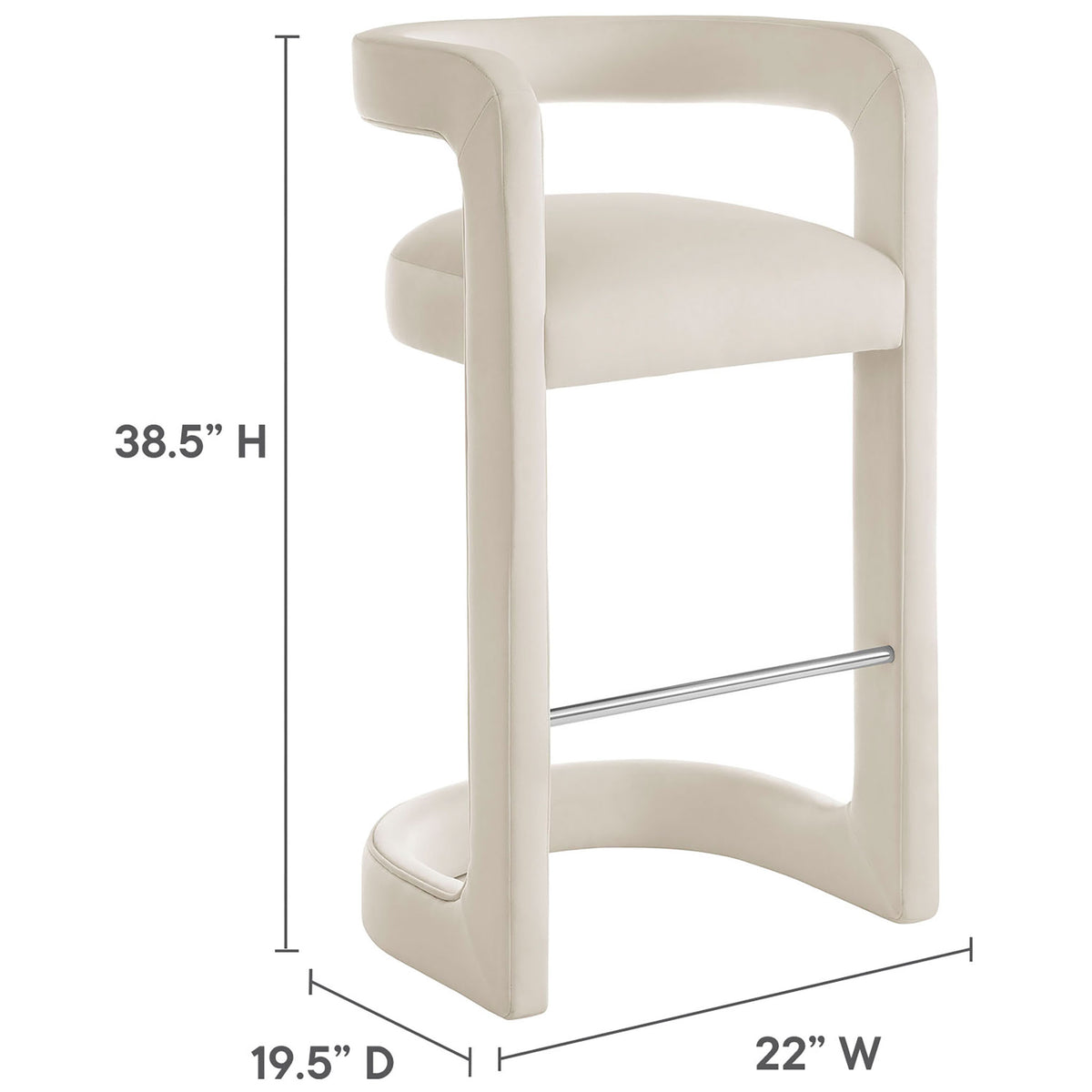 Dimensions for the bar stool with curved frame and open backrest || EEI-7108-ALA || dimension_studio