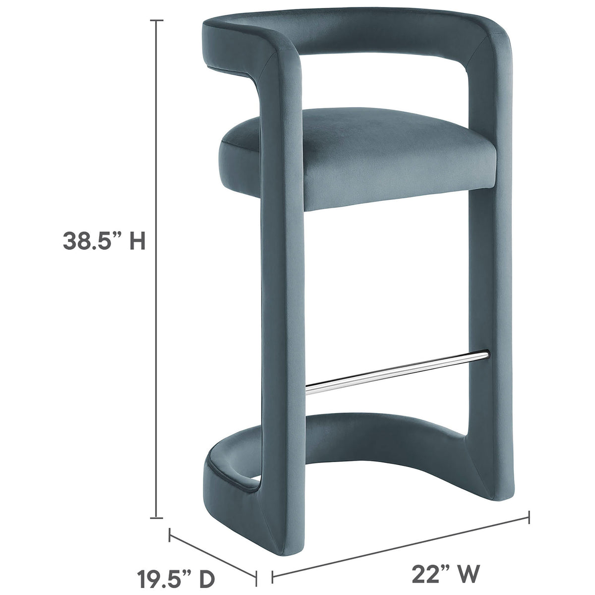 Dimensions for the Winslow bar stool: 38.5 in H x 22 in W x 19.5 in D || EEI-7108-CAB || dimension_studio