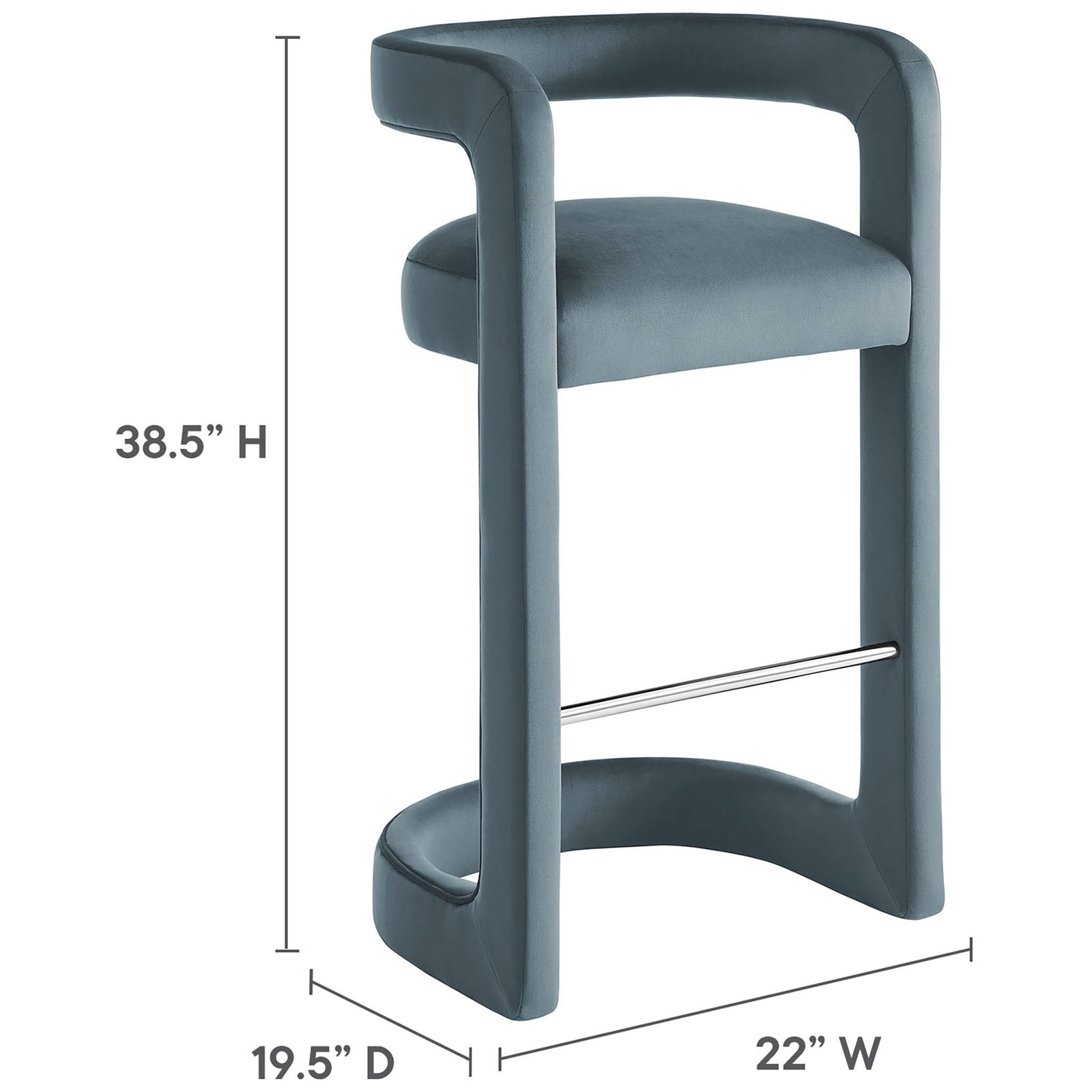 Dimensions for the Winslow bar stool: 38.5 in H x 22 in W x 19.5 in D || EEI-7108-CAB || dimension_studio