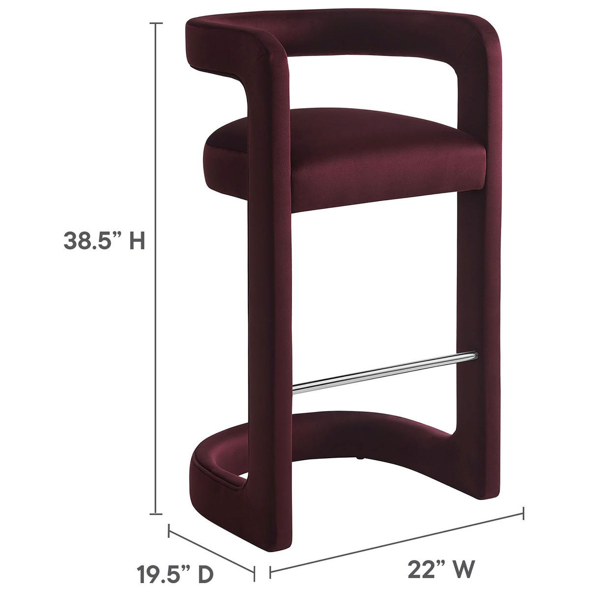 Tall bar-height seating with a supportive mid-back and smooth, tailored velvet upholstery. || EEI-7108-MUL || dimension_studio