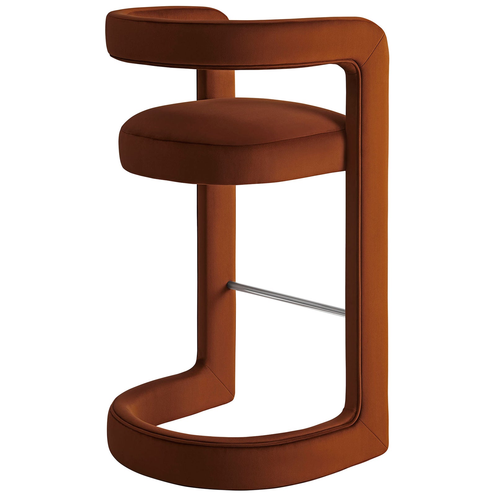 Elegant open-back form with sleek lines and rich rust upholstery || EEI-7108-RUS || back_angle_studio