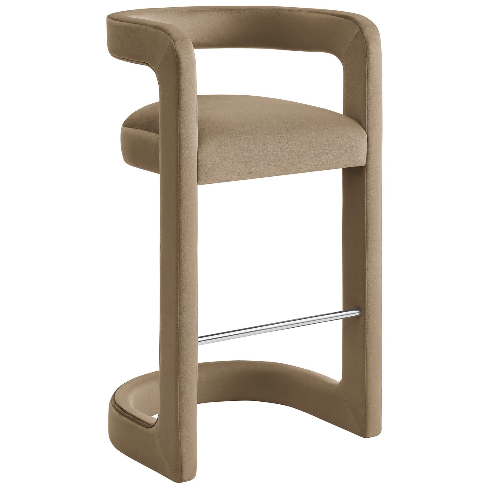Graceful curved frame and plush seat bring modern comfort to your home bar || EEI-7108-TAU || front_angle_studio